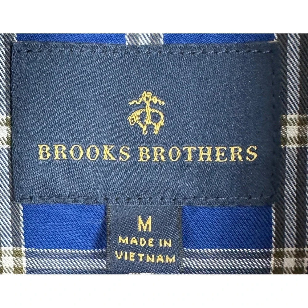 Brooks Brothers Vest Mens Medium Olive Green Quilted Vest Full Zip Plaid Lining